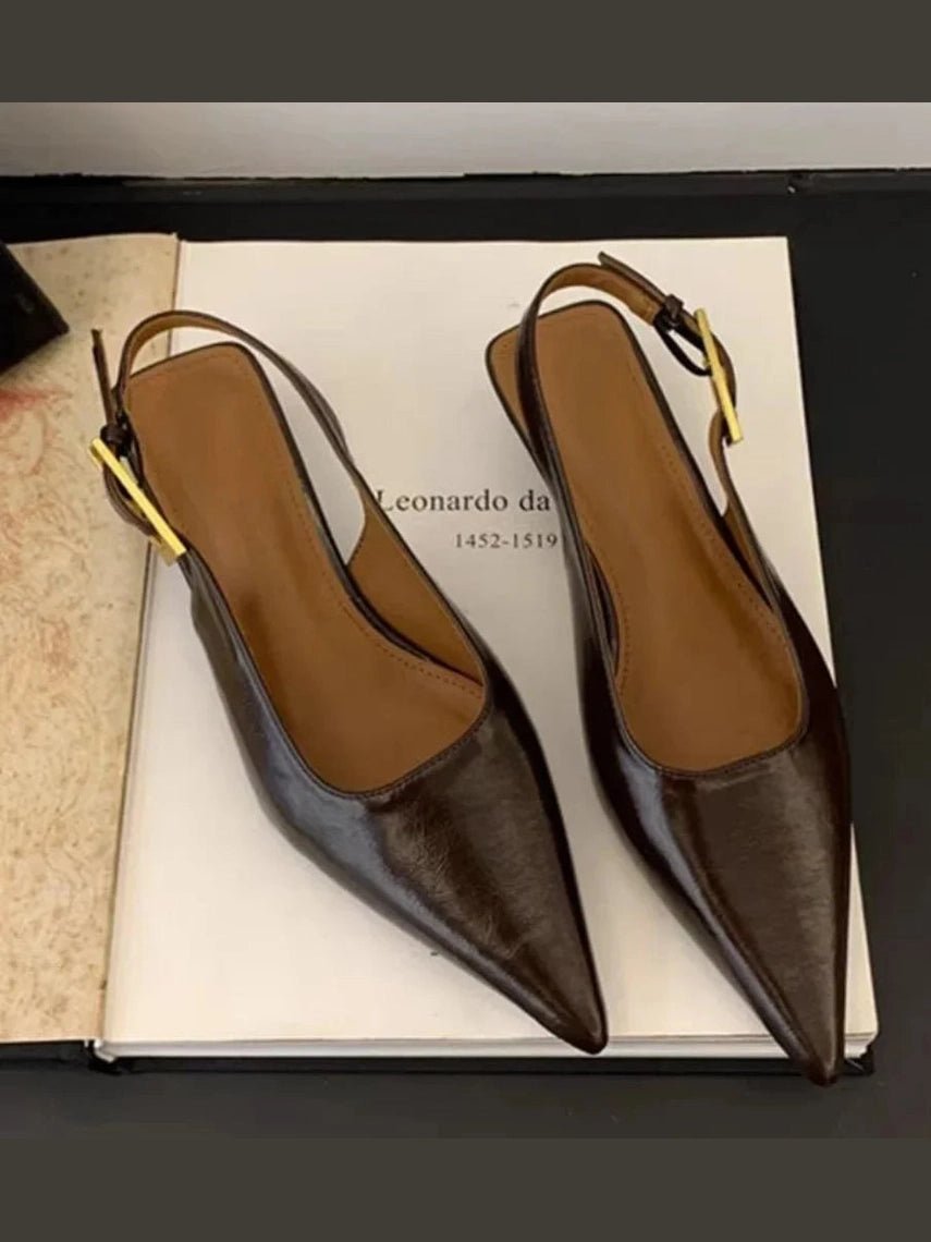 2025 Summer New Women Sandal Fashion Pointed Toe Shallow Slip on Ladies Elegant Slingback Shoes Thin Med Heel Dress Mules Pumps - Courbe et Compagnie