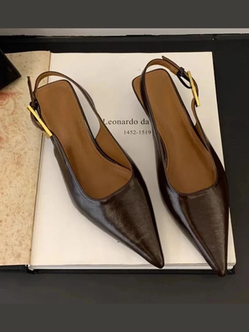 2025 Summer New Women Sandal Fashion Pointed Toe Shallow Slip on Ladies Elegant Slingback Shoes Thin Med Heel Dress Mules Pumps - Courbe et Compagnie