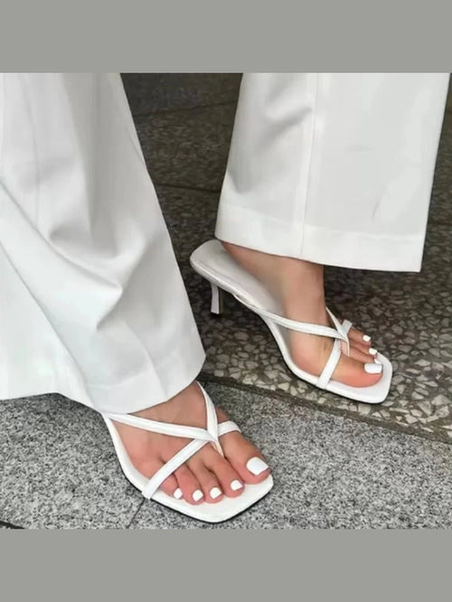 2026 Hot Summer Women French Style Clip Toe Slippers Fashion Dress Slide Shoes Ladies Elegant High Heel Footwear Mature Style - Courbe et Compagnie