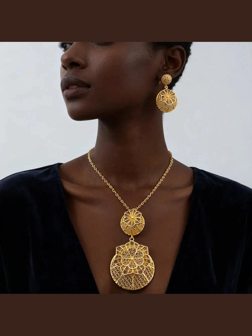 24k gold color party necklace earrings rings set luxury gold jewelry sets for woman wedding party Accessories - Courbe et Compagnie