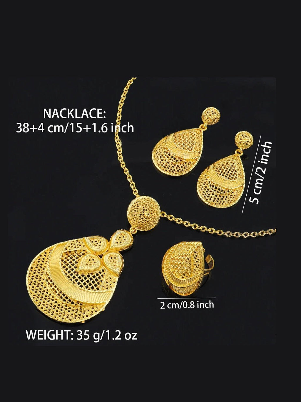 24k gold color party necklace earrings rings set luxury gold jewelry sets for woman wedding party Accessories - Courbe et Compagnie