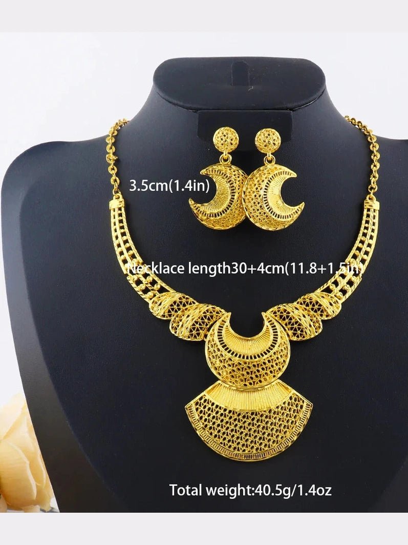 24k gold color party necklace earrings rings set luxury gold jewelry sets for woman wedding party Accessories - Courbe et Compagnie