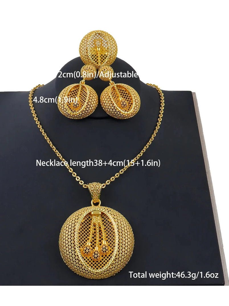24k gold color party necklace earrings rings set luxury gold jewelry sets for woman wedding party Accessories - Courbe et Compagnie