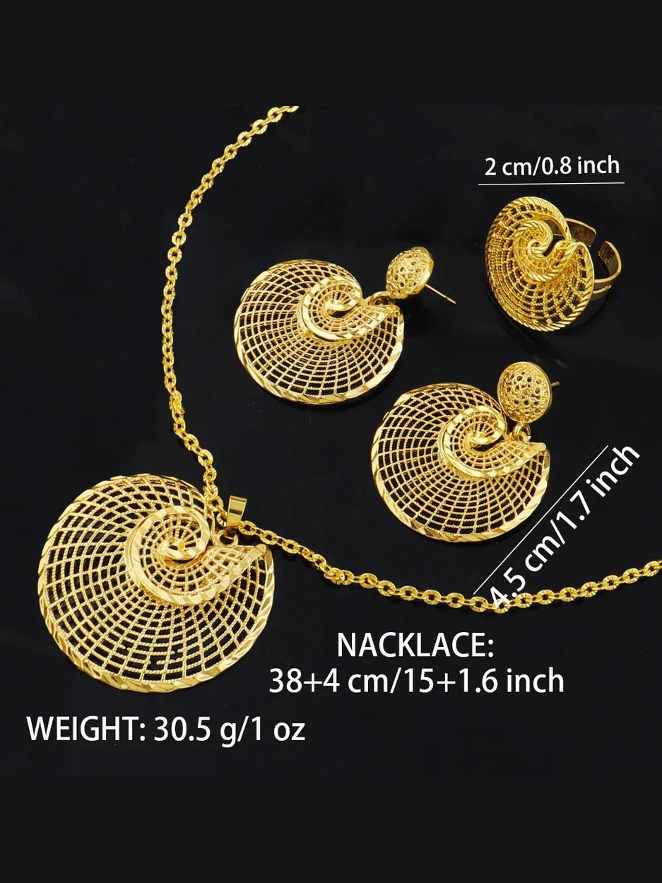 24k gold color party necklace earrings rings set luxury gold jewelry sets for woman wedding party Accessories - Courbe et Compagnie