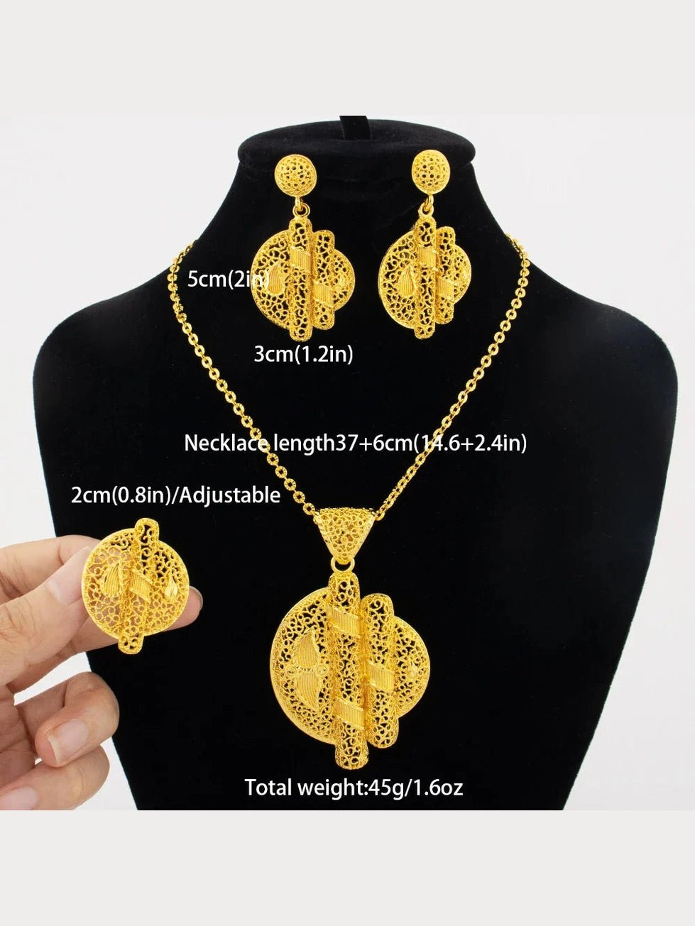 24k gold color party necklace earrings rings set luxury gold jewelry sets for woman wedding party Accessories - Courbe et Compagnie