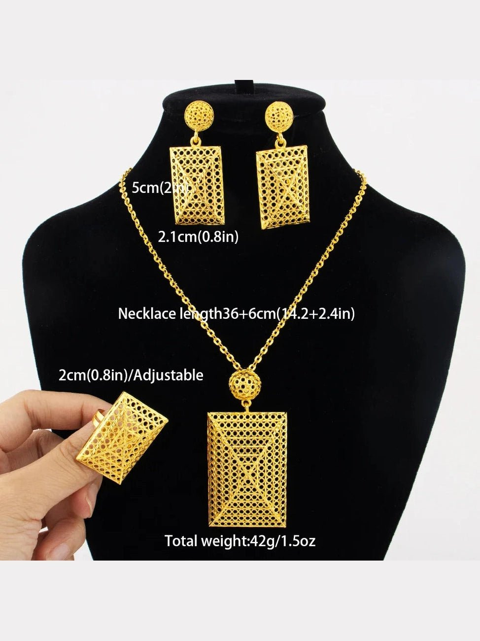 24k gold color party necklace earrings rings set luxury gold jewelry sets for woman wedding party Accessories - Courbe et Compagnie