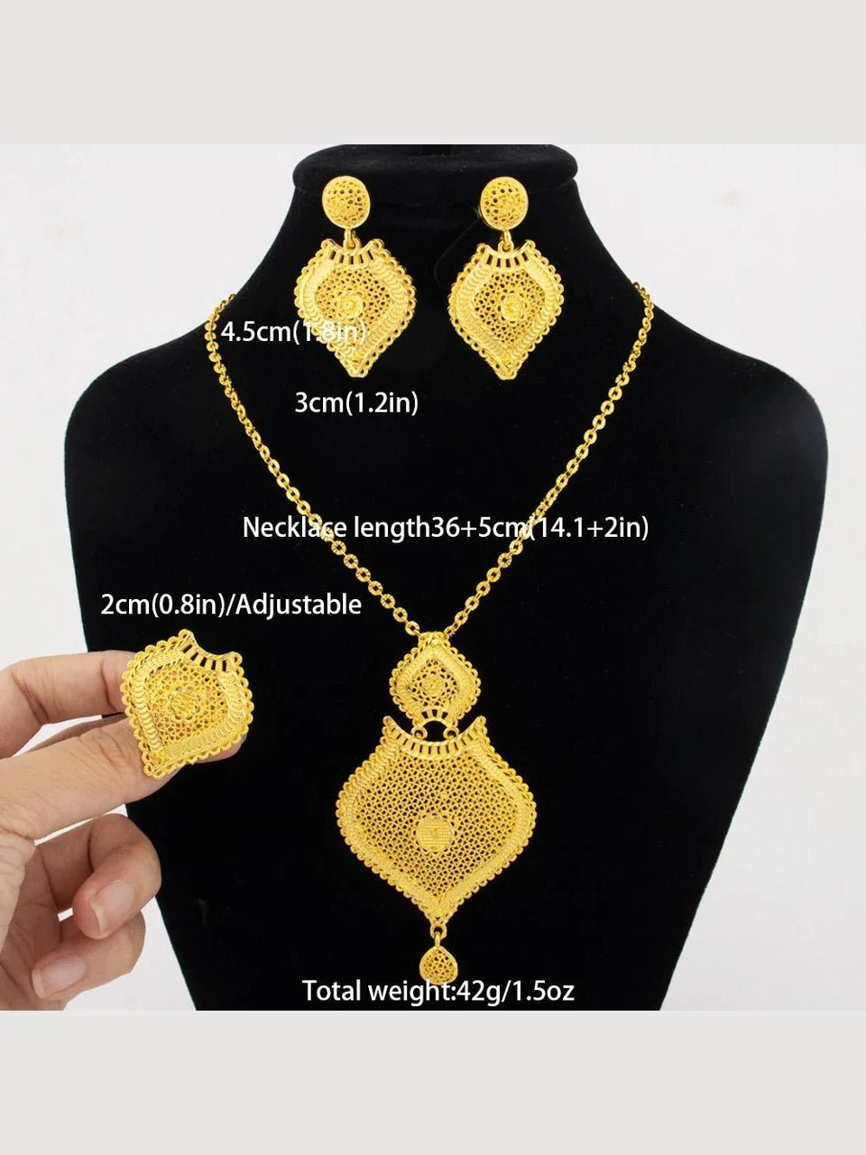 24k gold color party necklace earrings rings set luxury gold jewelry sets for woman wedding party Accessories - Courbe et Compagnie