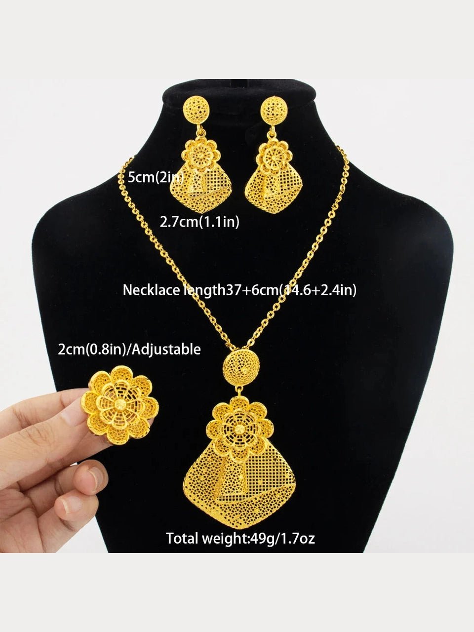 24k gold color party necklace earrings rings set luxury gold jewelry sets for woman wedding party Accessories - Courbe et Compagnie