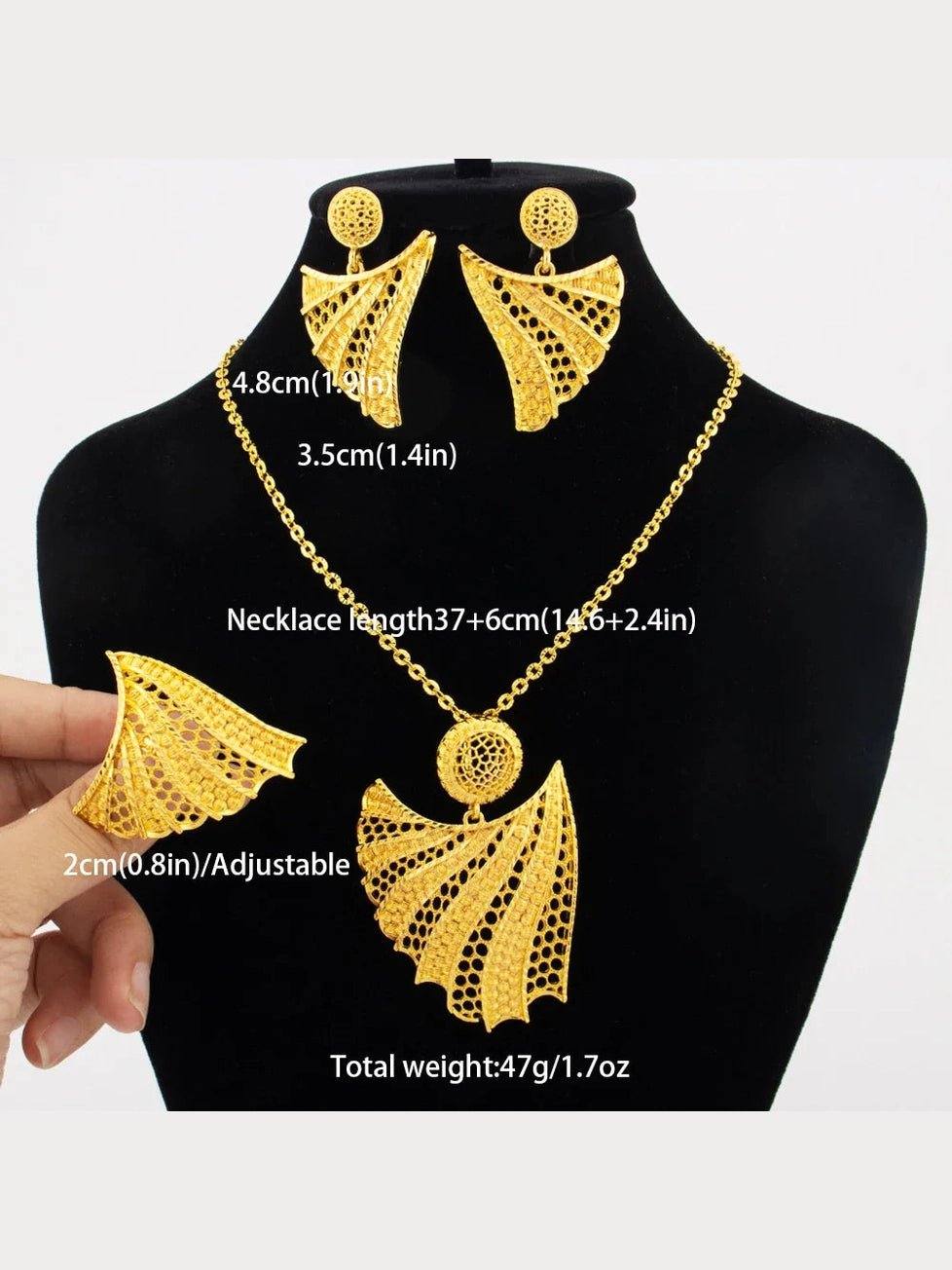 24k gold color party necklace earrings rings set luxury gold jewelry sets for woman wedding party Accessories - Courbe et Compagnie