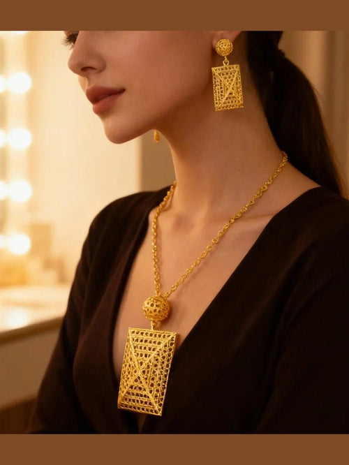 24k gold color party necklace earrings rings set luxury gold jewelry sets for woman wedding party Accessories - Courbe et Compagnie