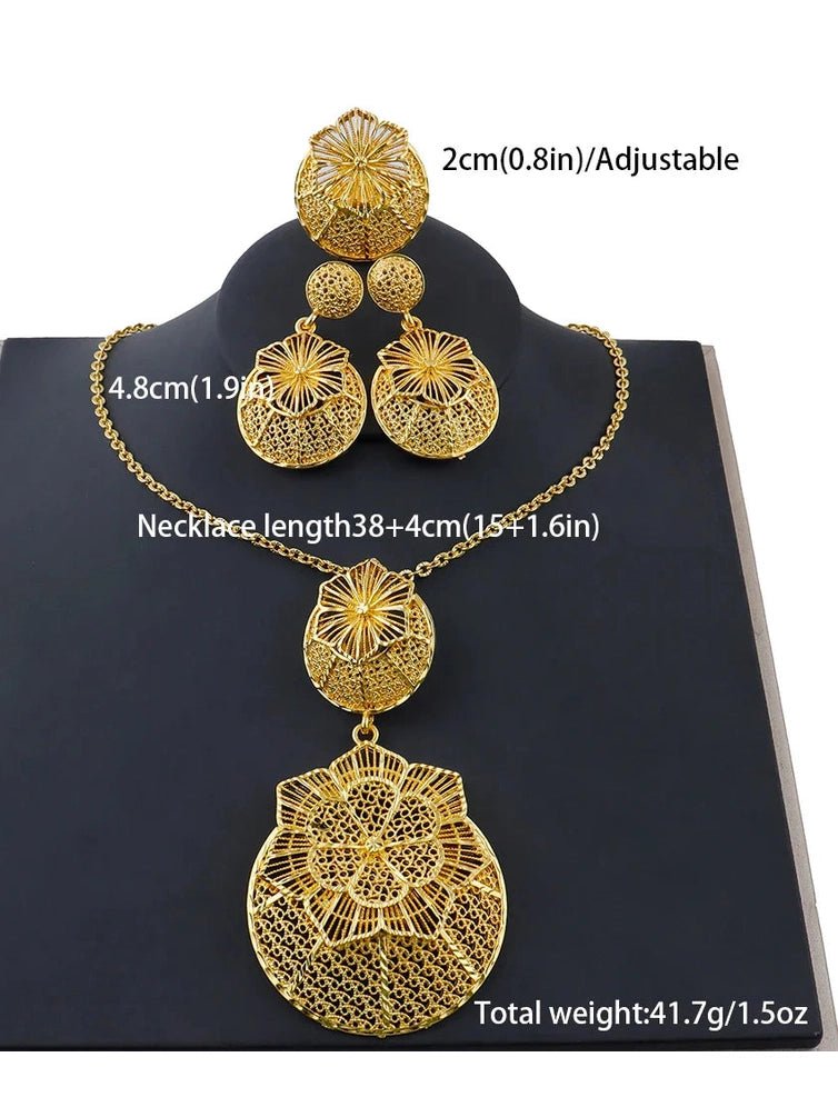 24k gold color party necklace earrings rings set luxury gold jewelry sets for woman wedding party Accessories - Courbe et Compagnie