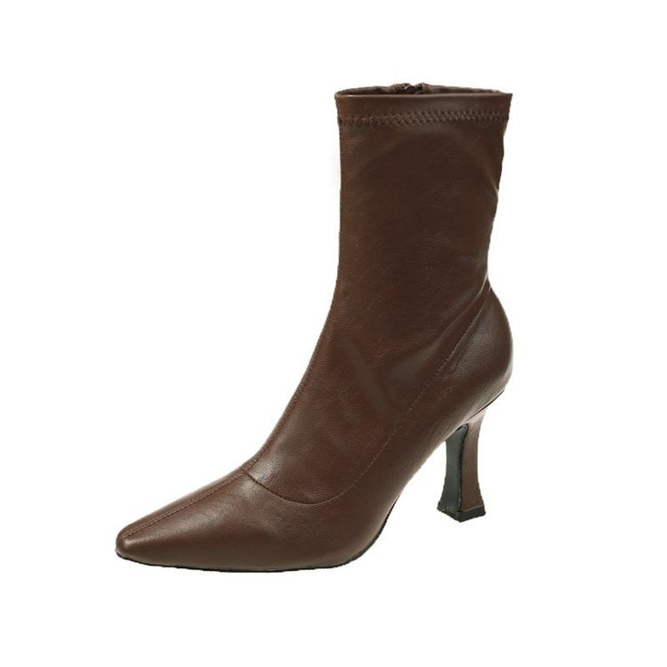 Women's Retro Mid-Calf Pointed Toe Stiletto Boots - Side Zip High Heel Boots