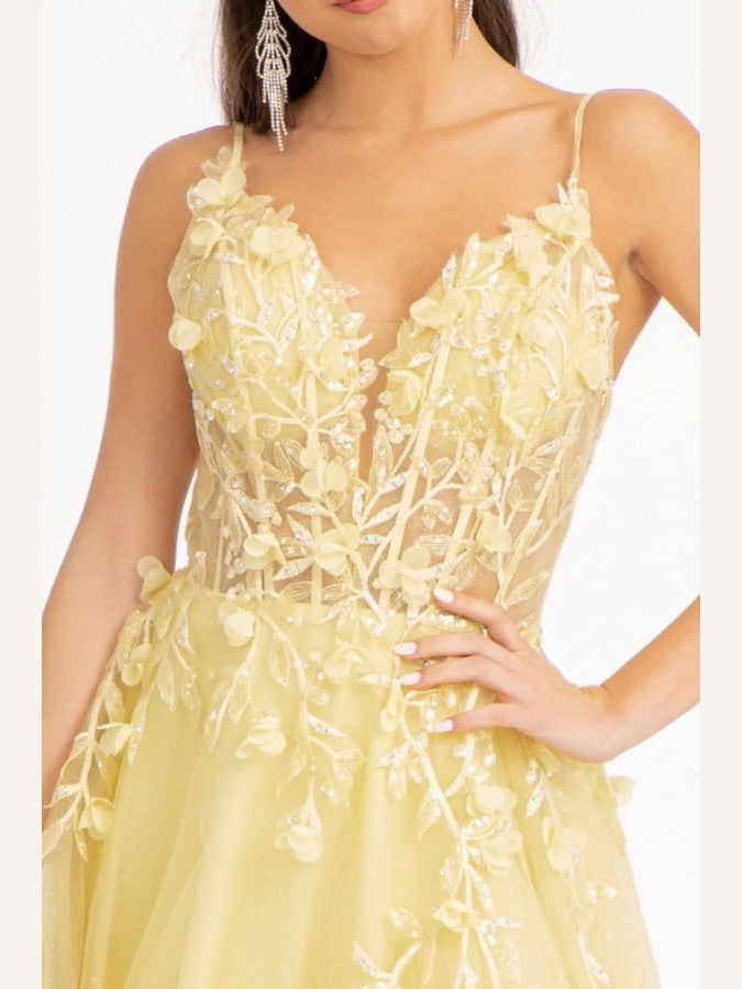3-D Flower Applique Glitter Mesh A-line Dress w/ Embroidery and Sequin - Courbe et Compagnie