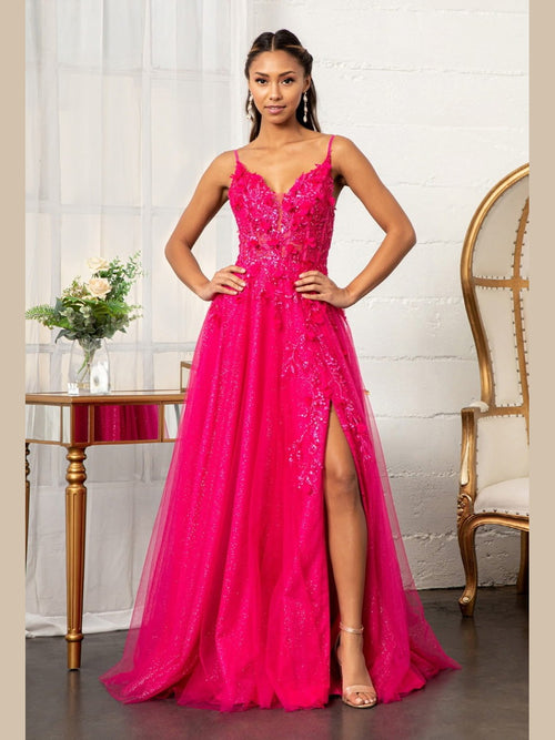 3-D Flower Applique Glitter Mesh A-line Dress w/ Embroidery and Sequin - Courbe et Compagnie