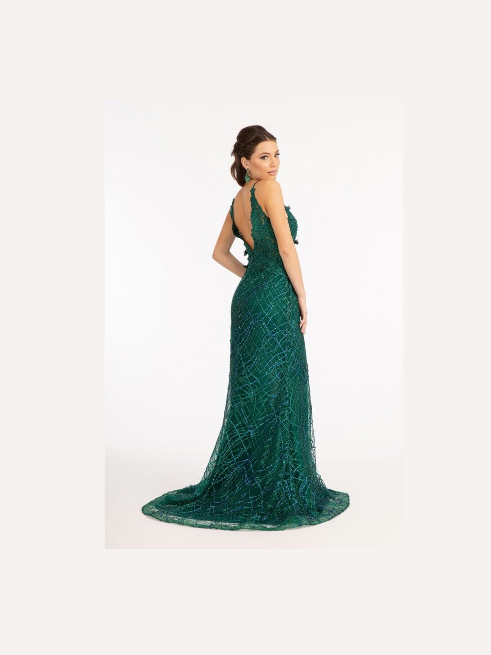3-D Flower Glitter Embellished Mermaid Gown with Sheer Sides - Courbe et Compagnie