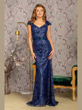 3-D Flower Glitter Sheer Neckline Mesh Mermaid Long Dress - Courbe et Compagnie