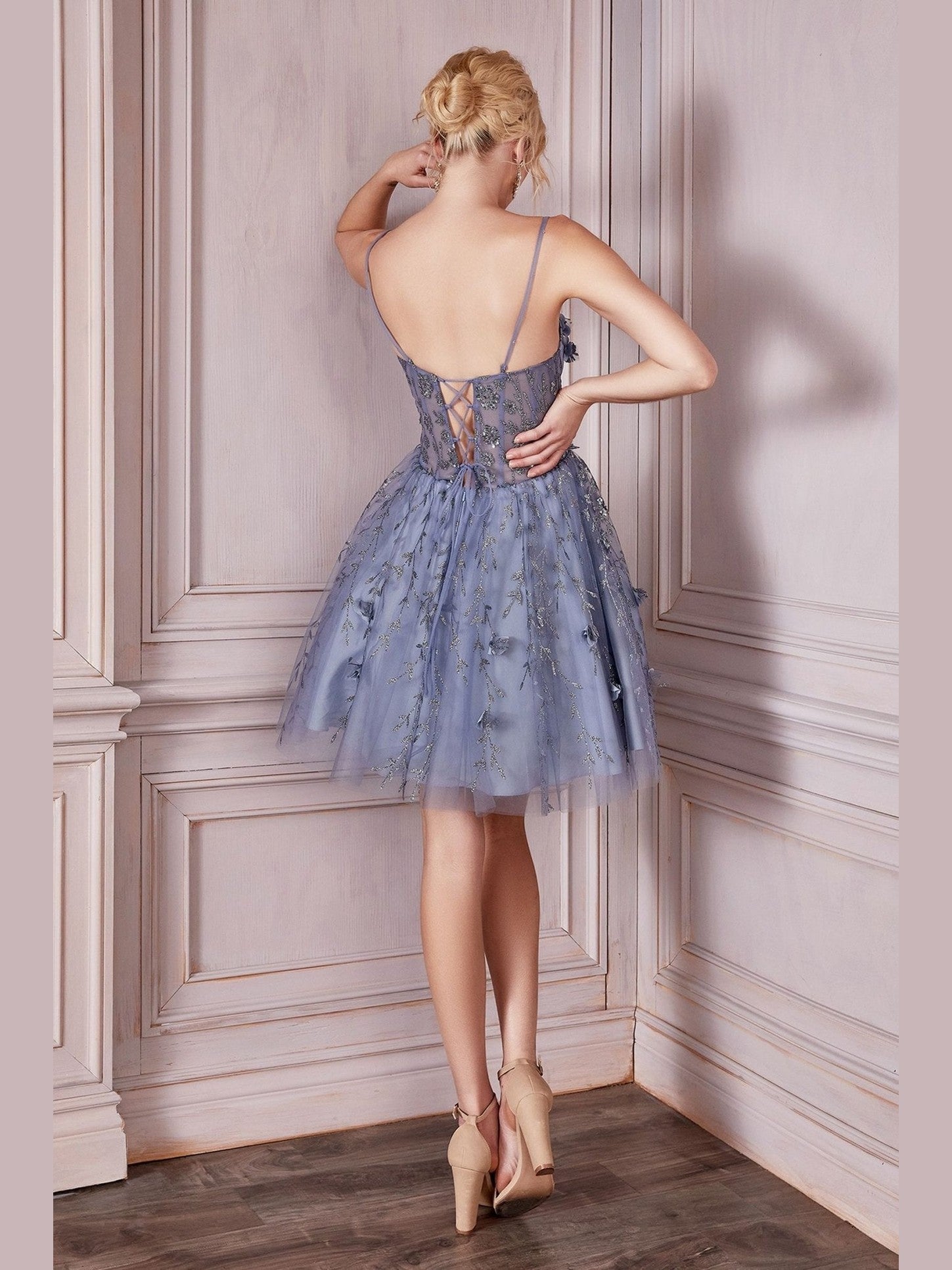 3D Floral Corset Tulle Mini Dress - Courbe et Compagnie