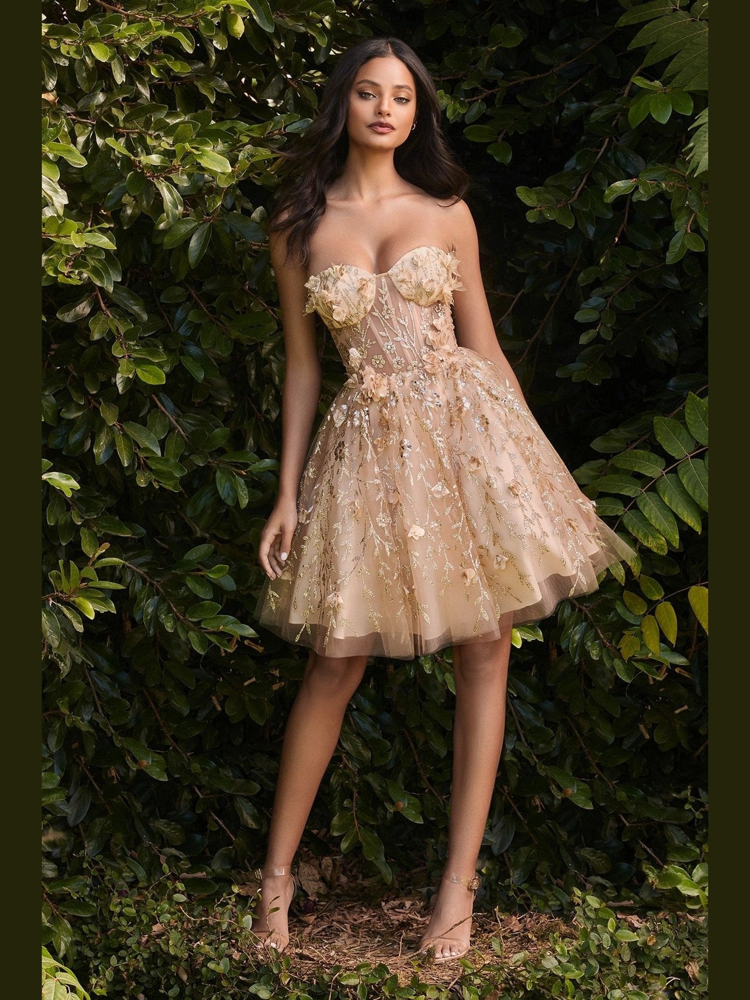 3D Floral Corset Tulle Mini Dress - Courbe et Compagnie