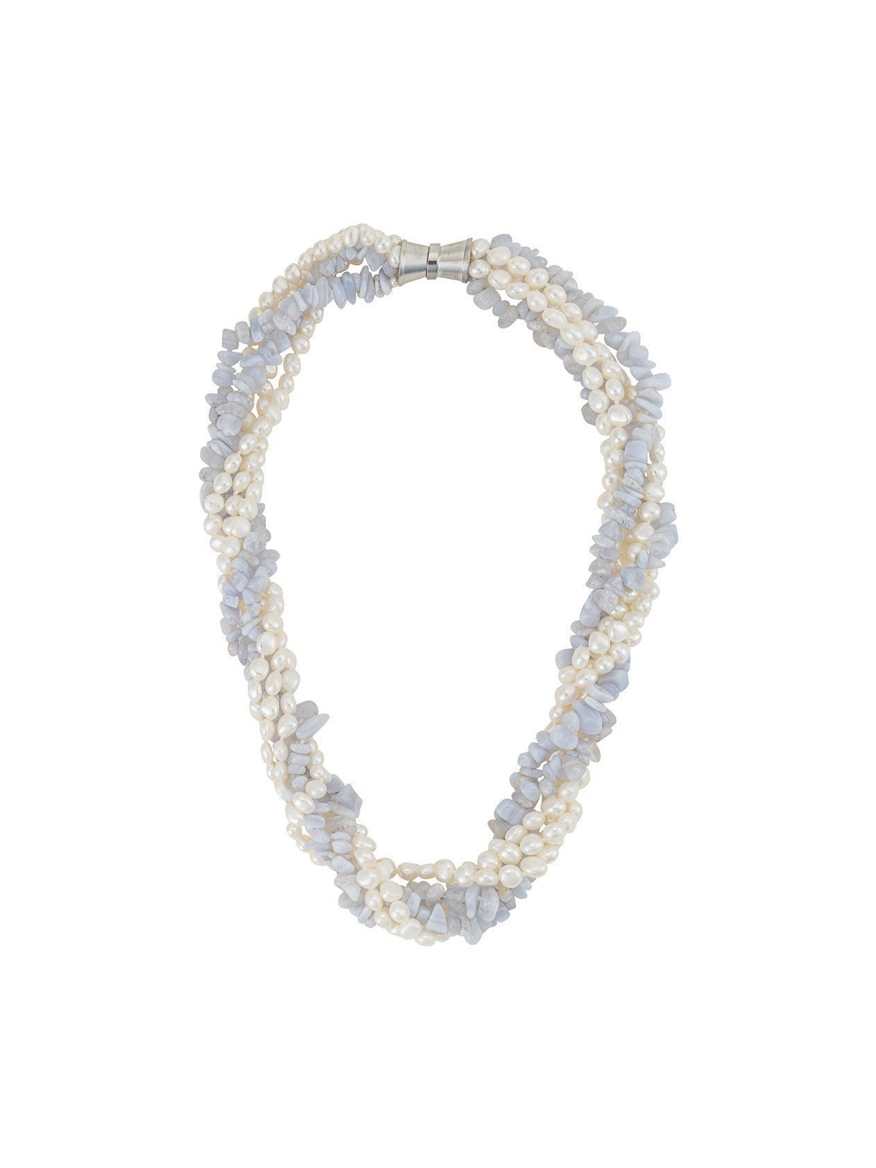 5 Strand Blue Agate and Freshwater Pearl Necklace - Courbe et Compagnie