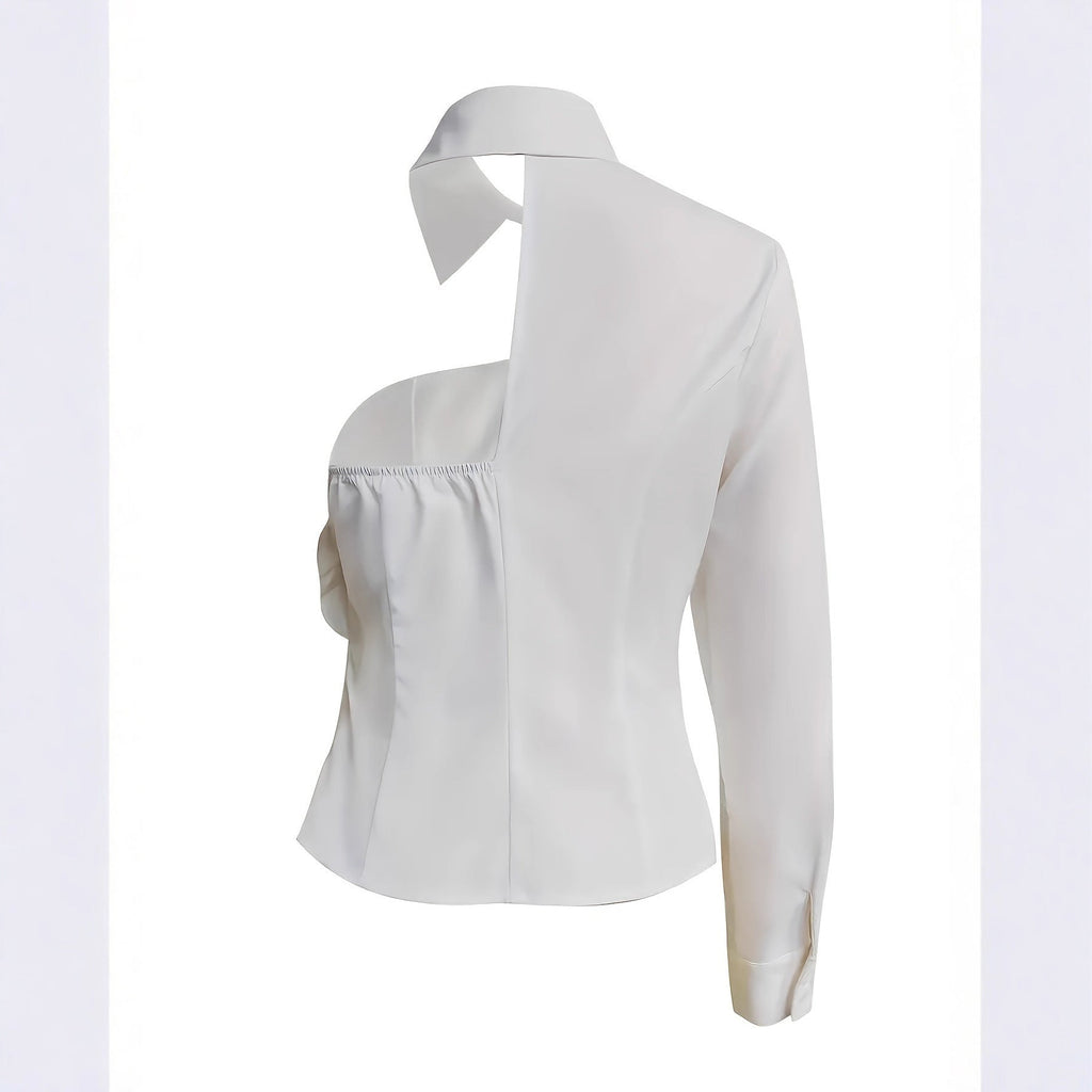 White Blouse With A One-shoulder TOP See size chart under “more details”