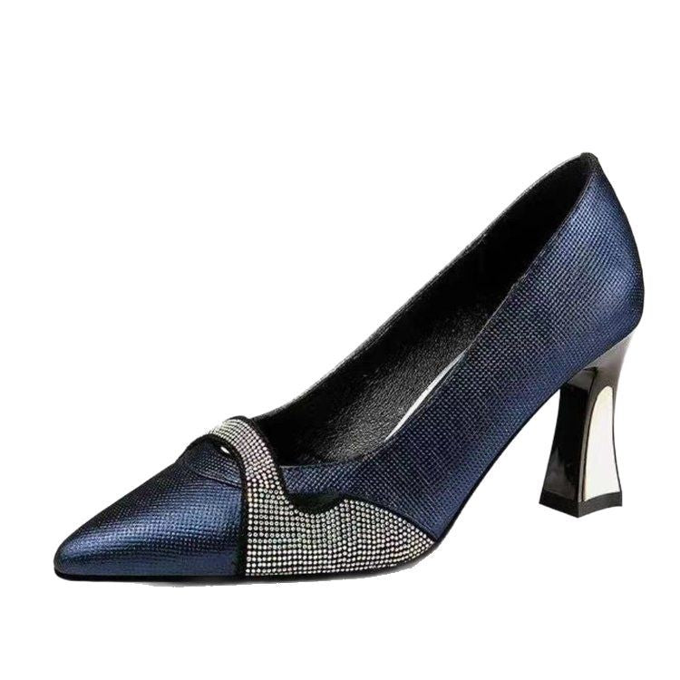 Women's Elegant Pointed-Toe Chunky Heel High Heels – Color Block Slip-On Dress Shoes