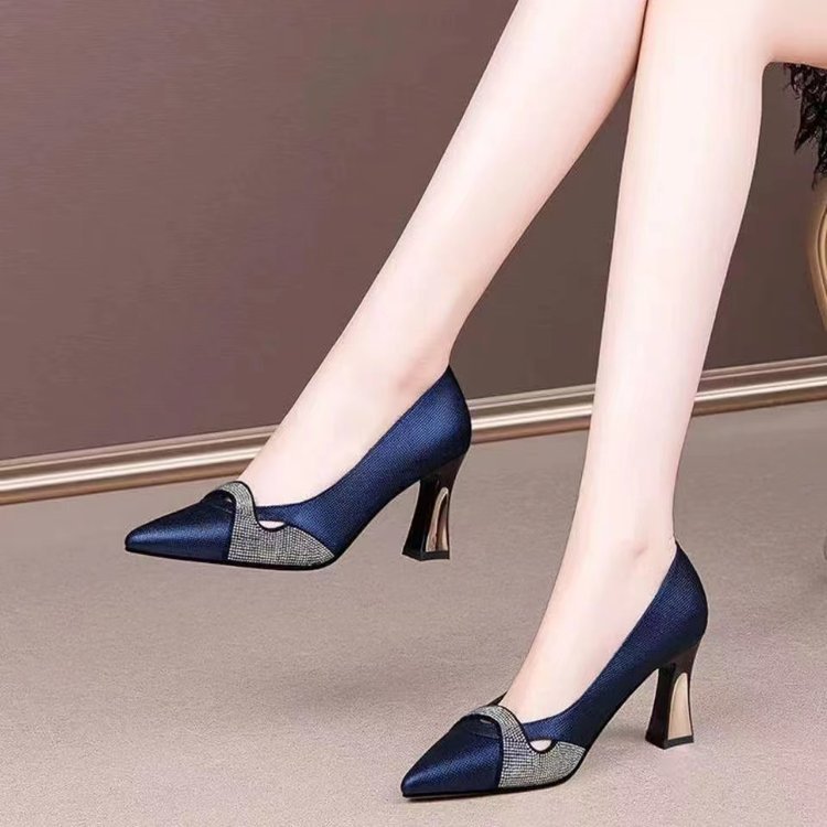 Women's Elegant Pointed-Toe Chunky Heel High Heels – Color Block Slip-On Dress Shoes