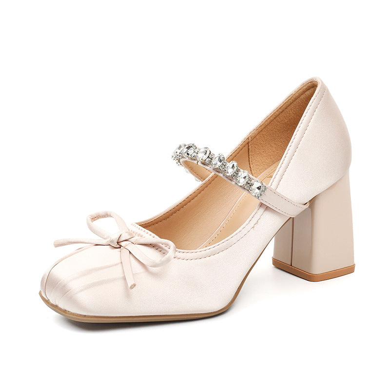 Rhinestone Bow-Tie Chunky Heel Dress Shoes