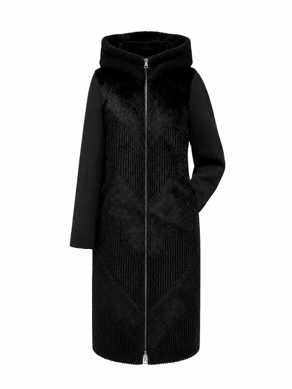 ⇆ Reversible Faux Fur & Suede Hooded Coat