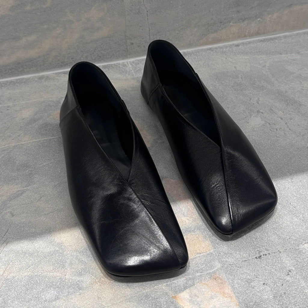 Women's French-Style Genuine Leather Square-Toe Flat Shoes - Elegant Slip-On Dress Flats