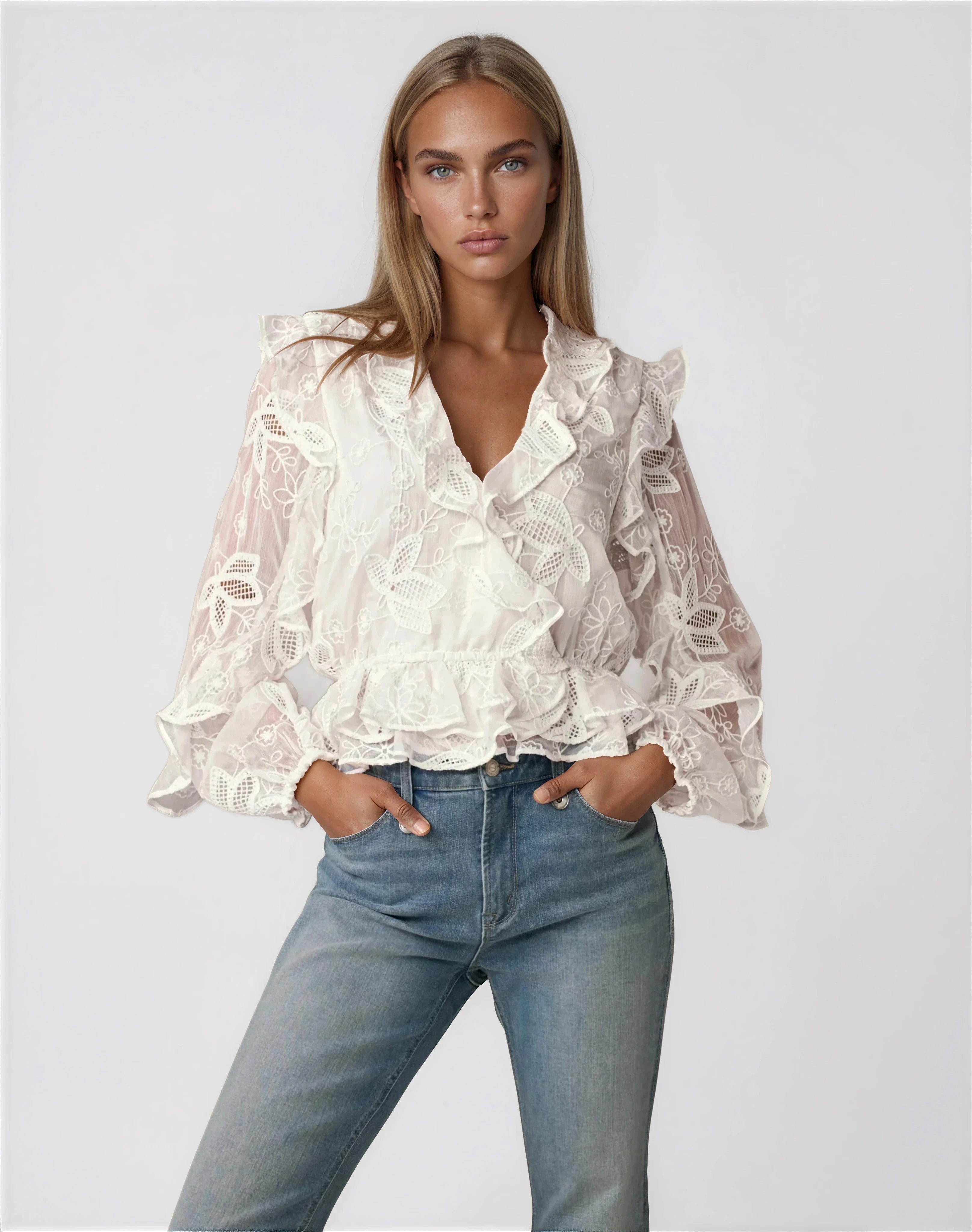 Frill Embroidered Blouse – Orchid White (Final Sale)