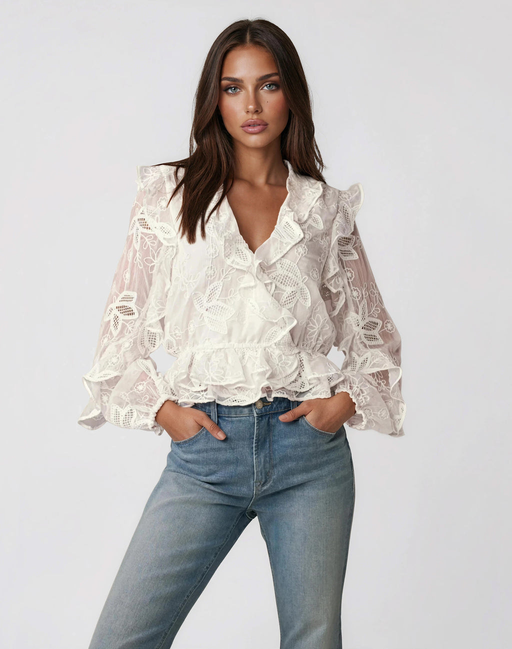 Frill Embroidered Blouse – Orchid White (Final Sale)