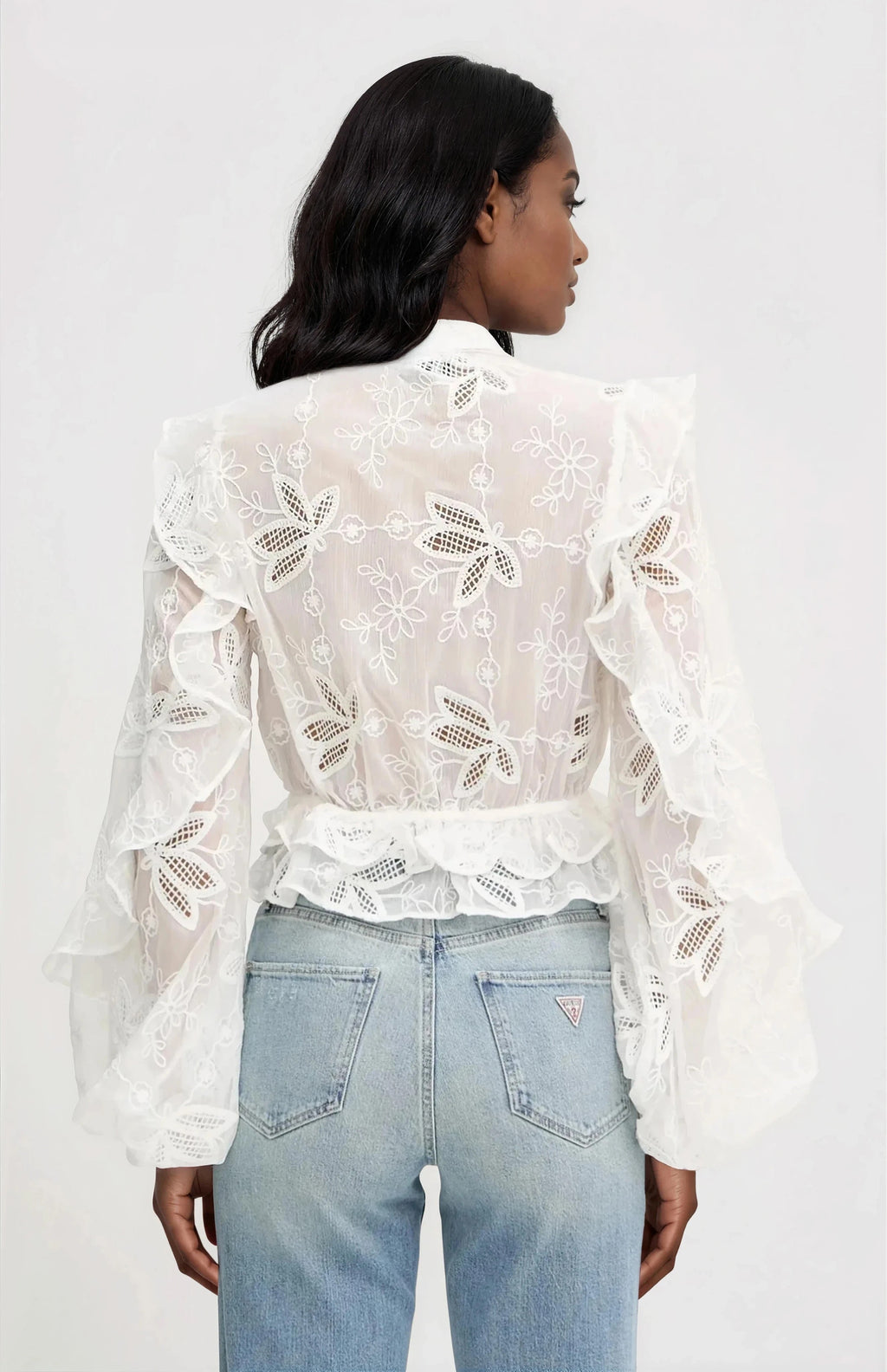 Frill Embroidered Blouse – Orchid White (Final Sale)