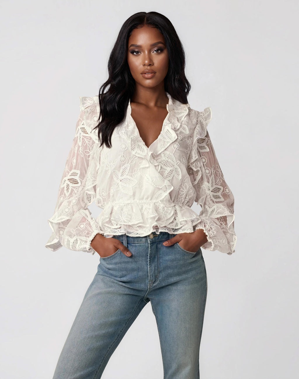 Frill Embroidered Blouse – Orchid White (Final Sale)