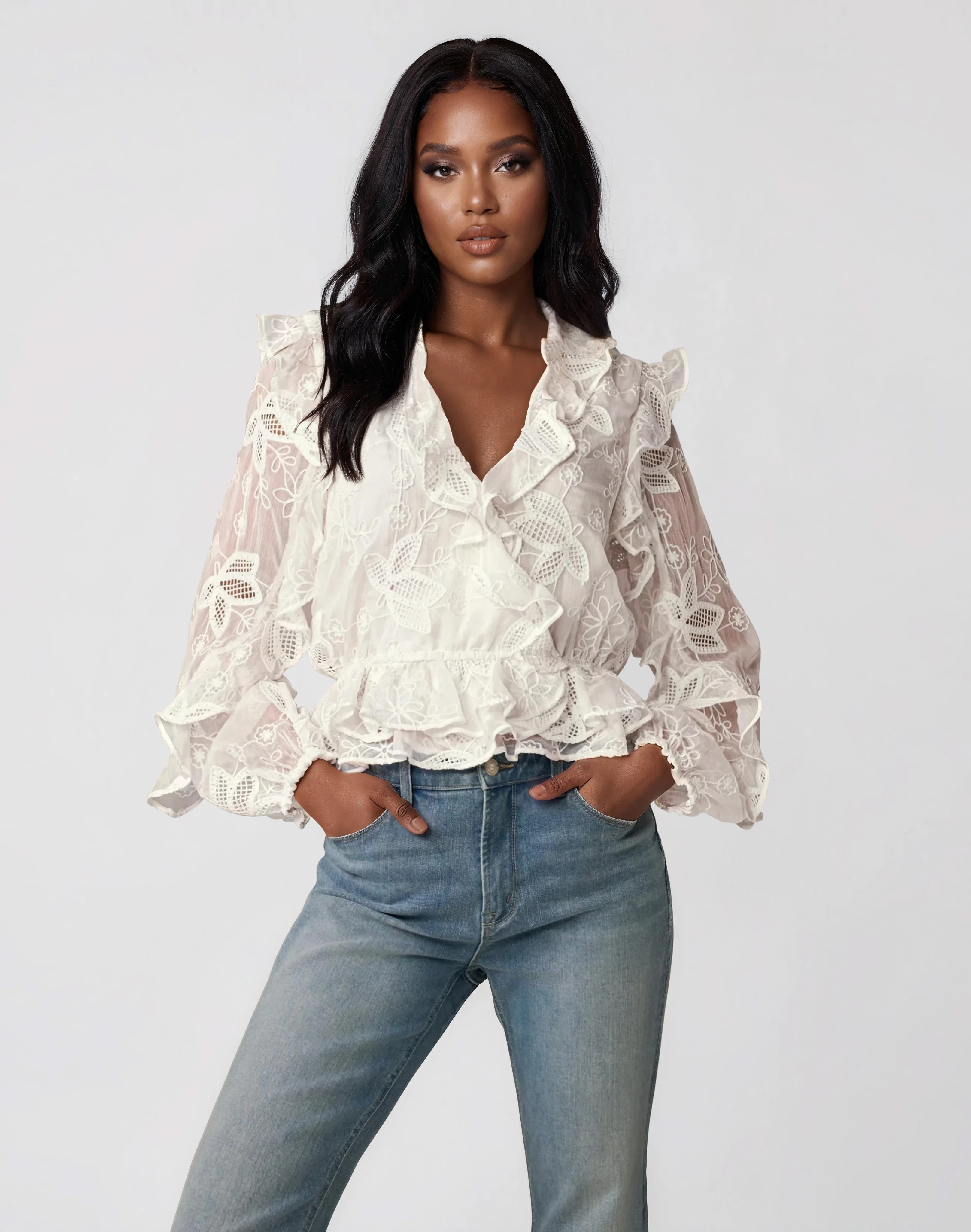 Frill Embroidered Blouse – Orchid White (Final Sale)