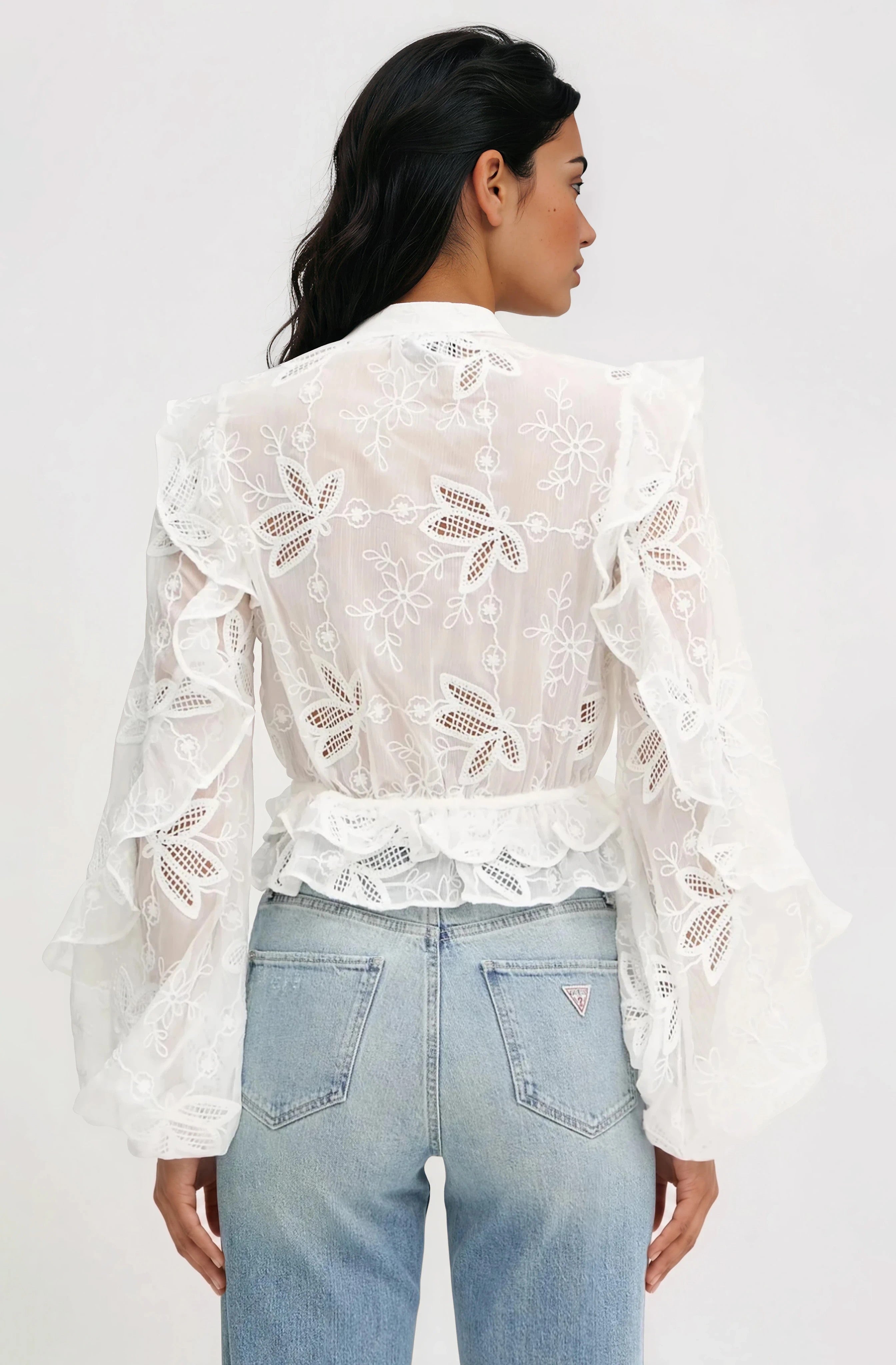 Frill Embroidered Blouse – Orchid White (Final Sale)