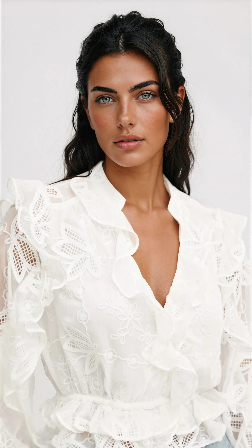 Frill Embroidered Blouse – Orchid White (Final Sale)