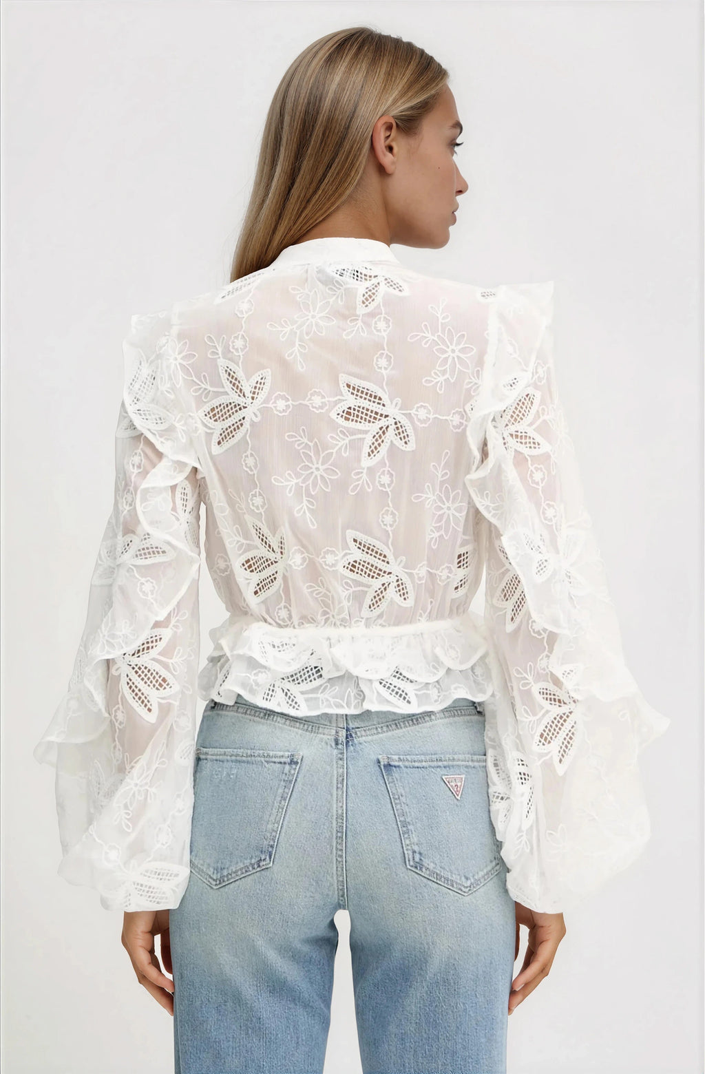 Frill Embroidered Blouse – Orchid White (Final Sale)