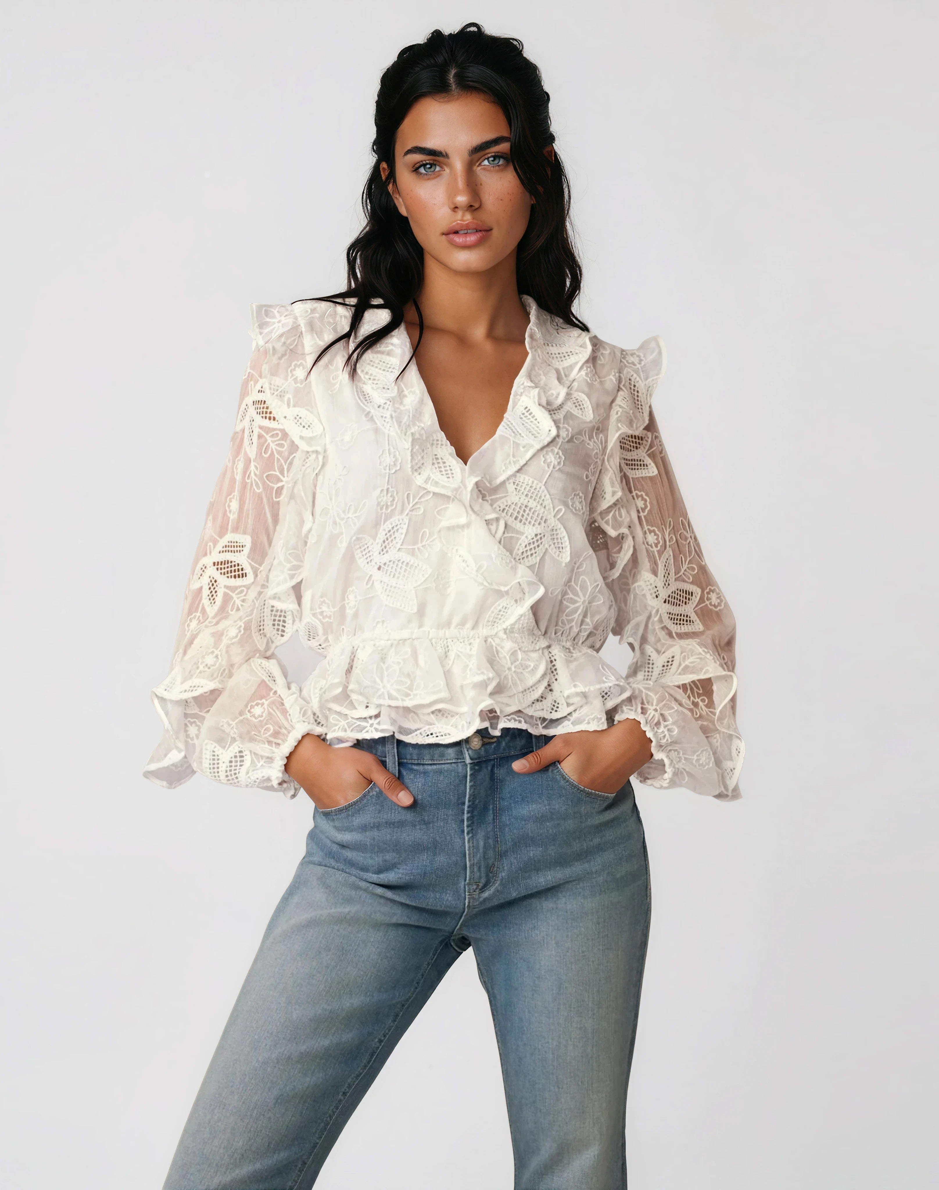 Frill Embroidered Blouse – Orchid White (Final Sale)