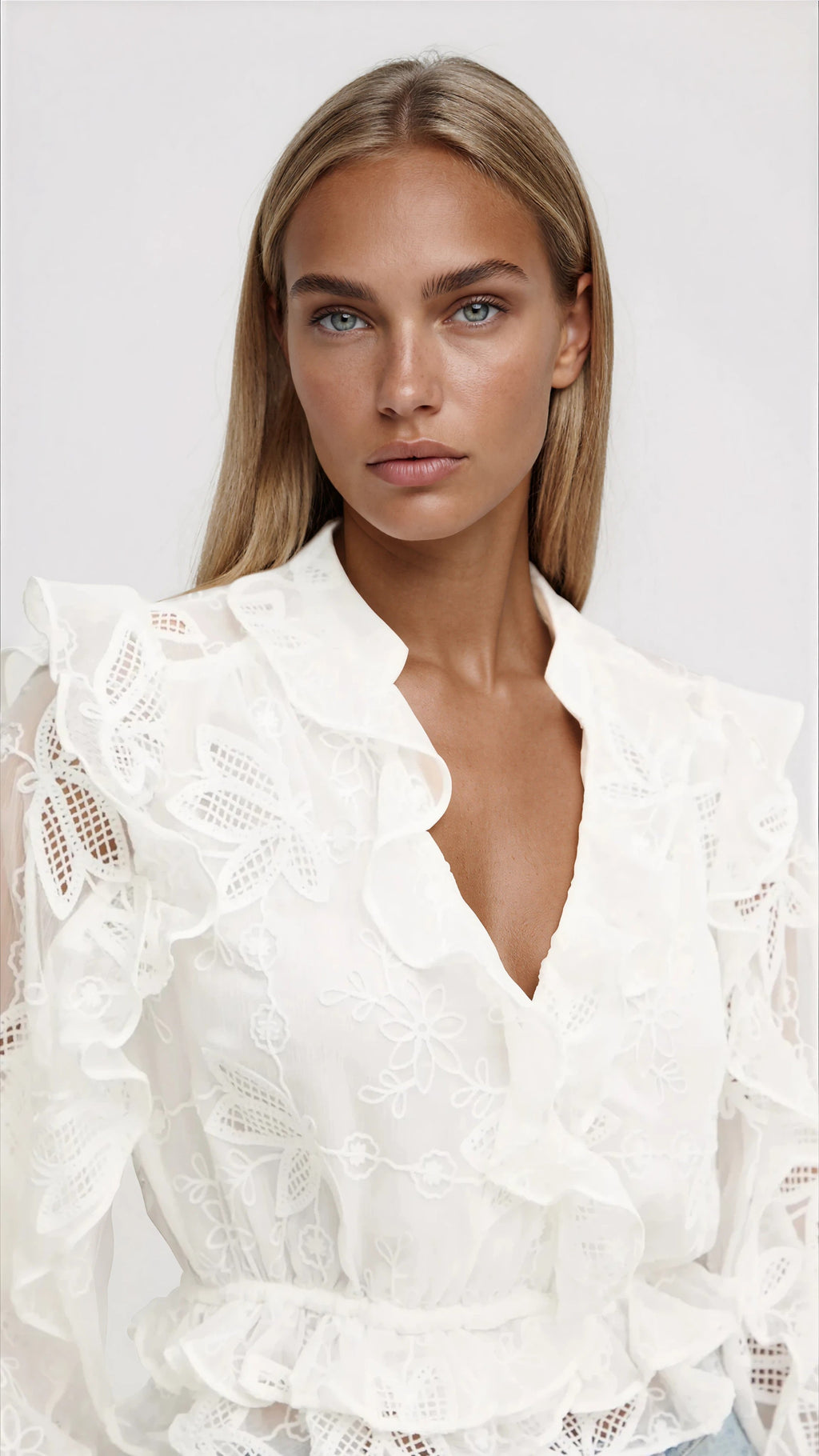 Frill Embroidered Blouse – Orchid White (Final Sale)