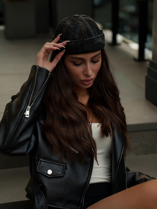 Docker Cap in Black Denim