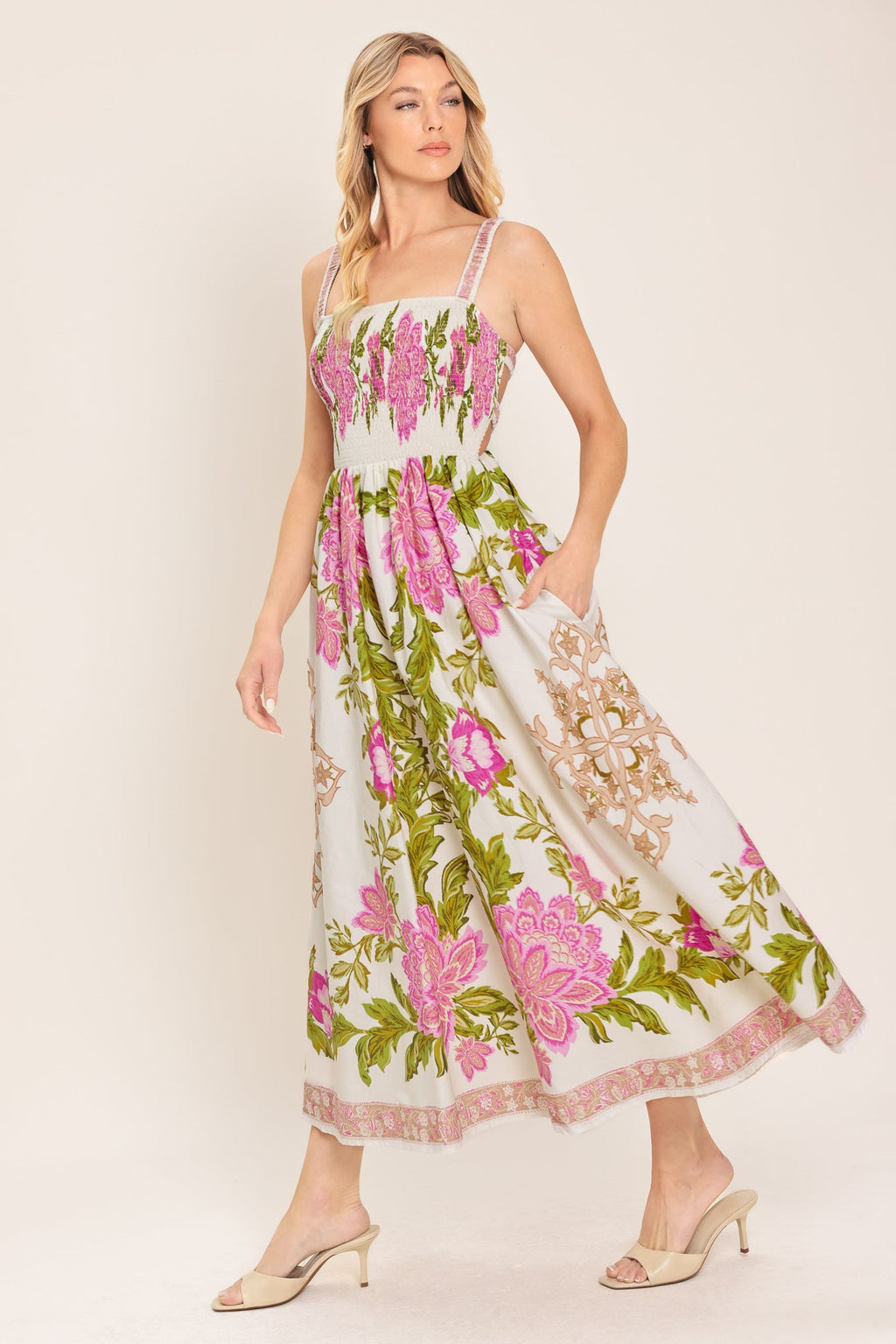 SPRINGTIME IN PARIS WOVEN MIDI DRESS