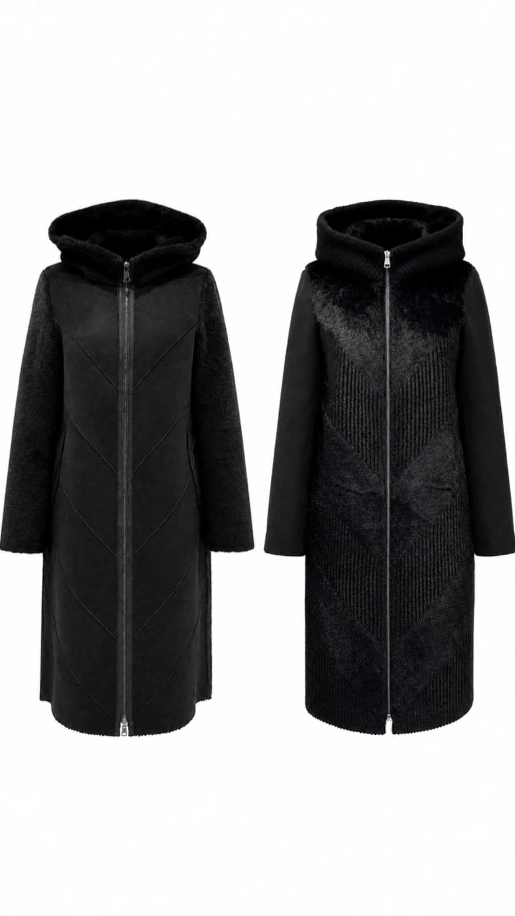 ⇆ Reversible Faux Fur & Suede Hooded Coat