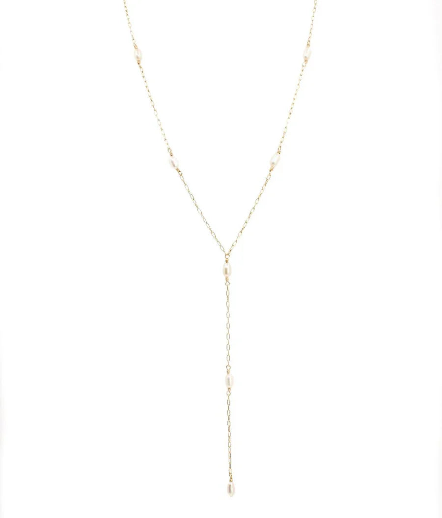 Floating Pearl Y Necklace | Sterling Silver or Gold Filled Pearl Necklace