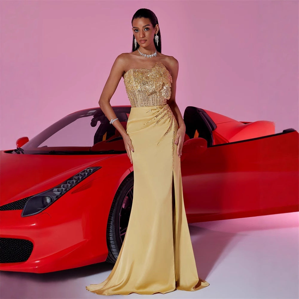 Elegant Sequin Floral Stitching Formal Evening Dress Cocktail Host Bridesmaid Dress