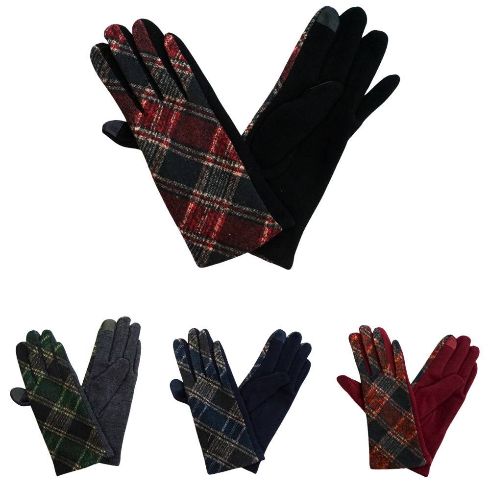 12Pairs - Plaid Pattern Smart Touch Winter Gloves