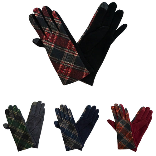12Pairs - Plaid Pattern Smart Touch Winter Gloves
