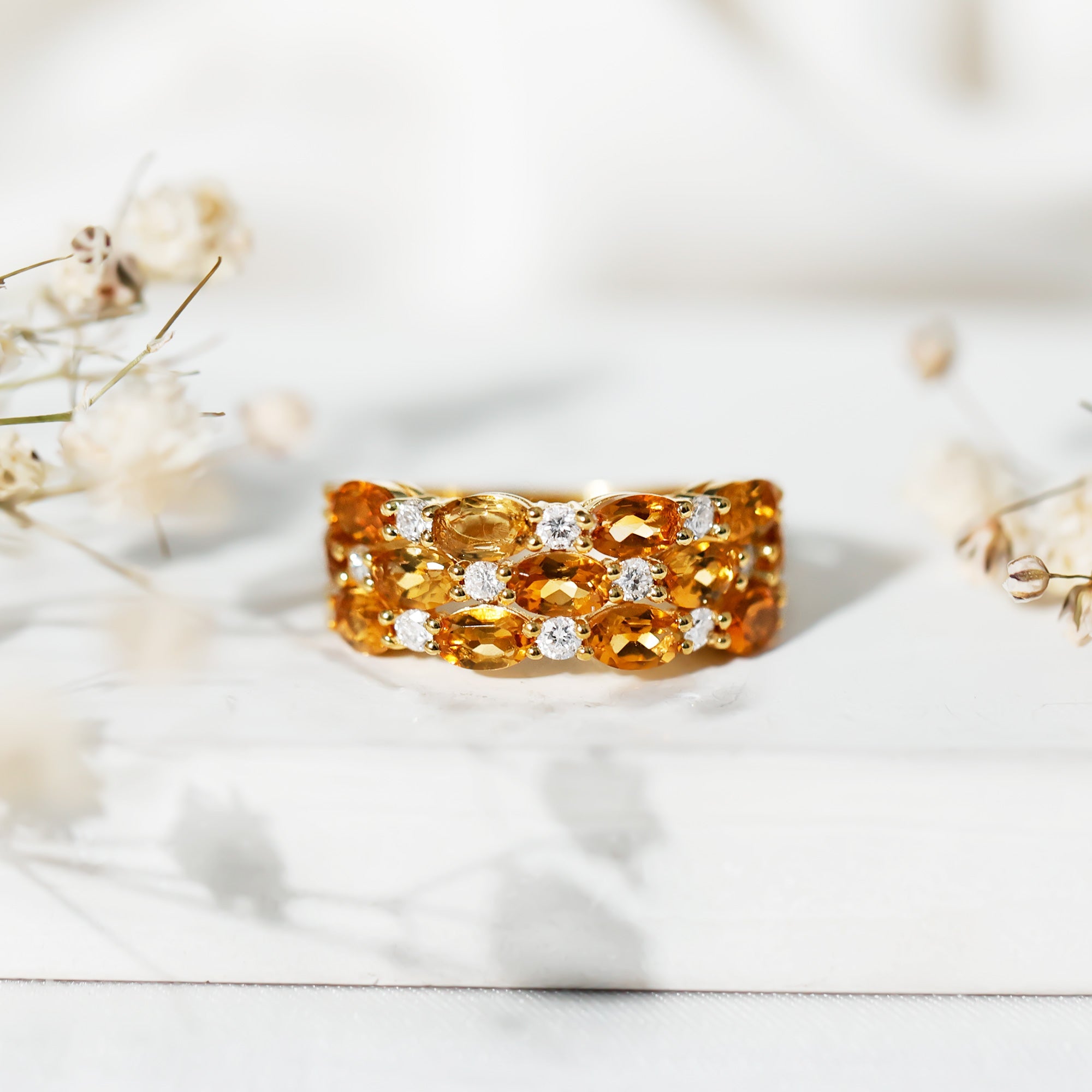 Certified Citrine Wide Wedding Band in Gold Plated Silver