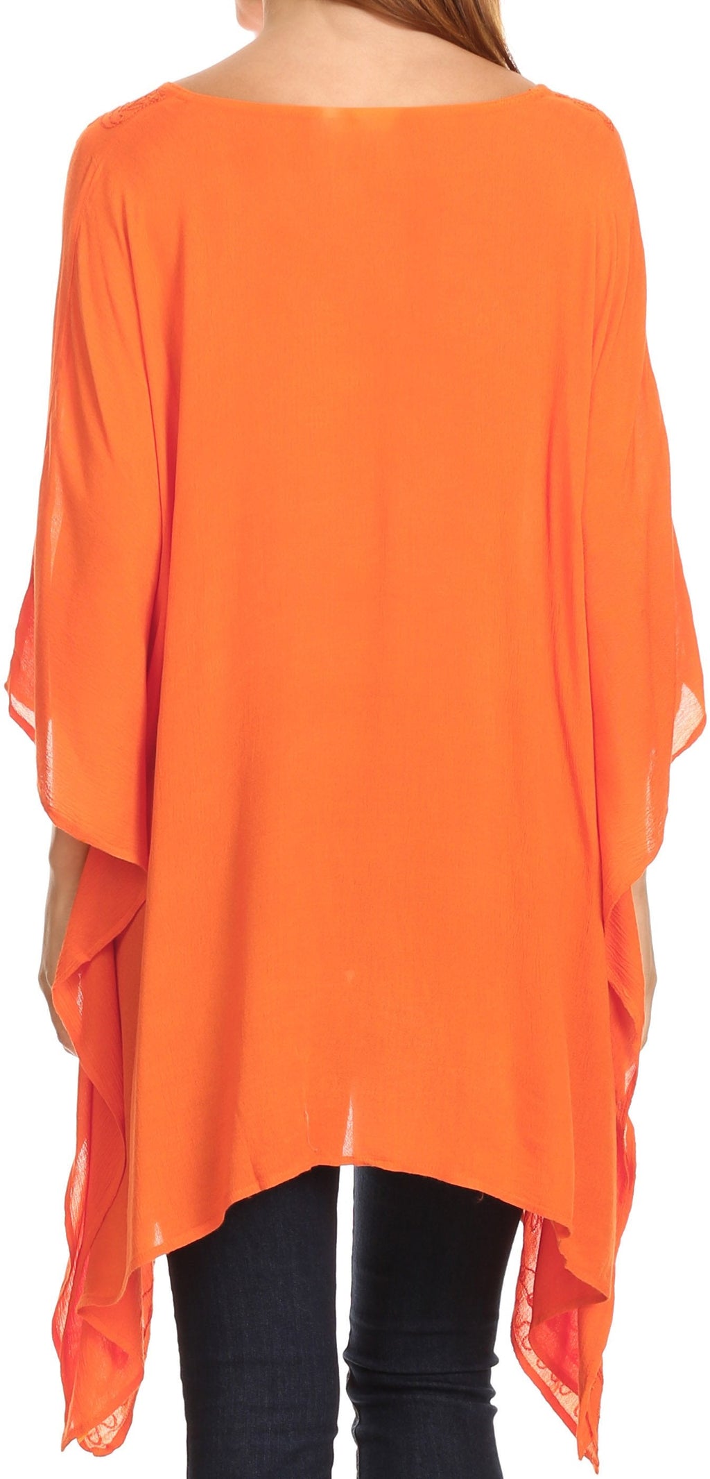 Sakkas Wren Lightweight Circle Poncho Top Blouse With Detailed Embroidery
