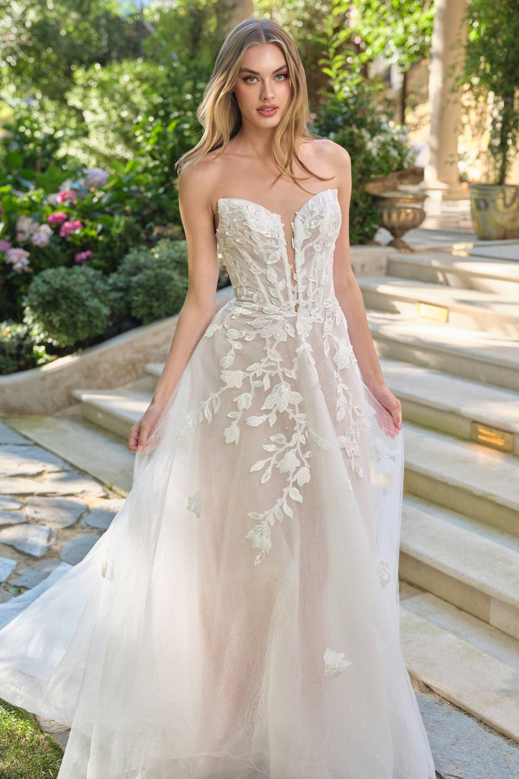 A-Line Strapless Illusion Plunge Neck Wedding Dress - Courbe et Compagnie
