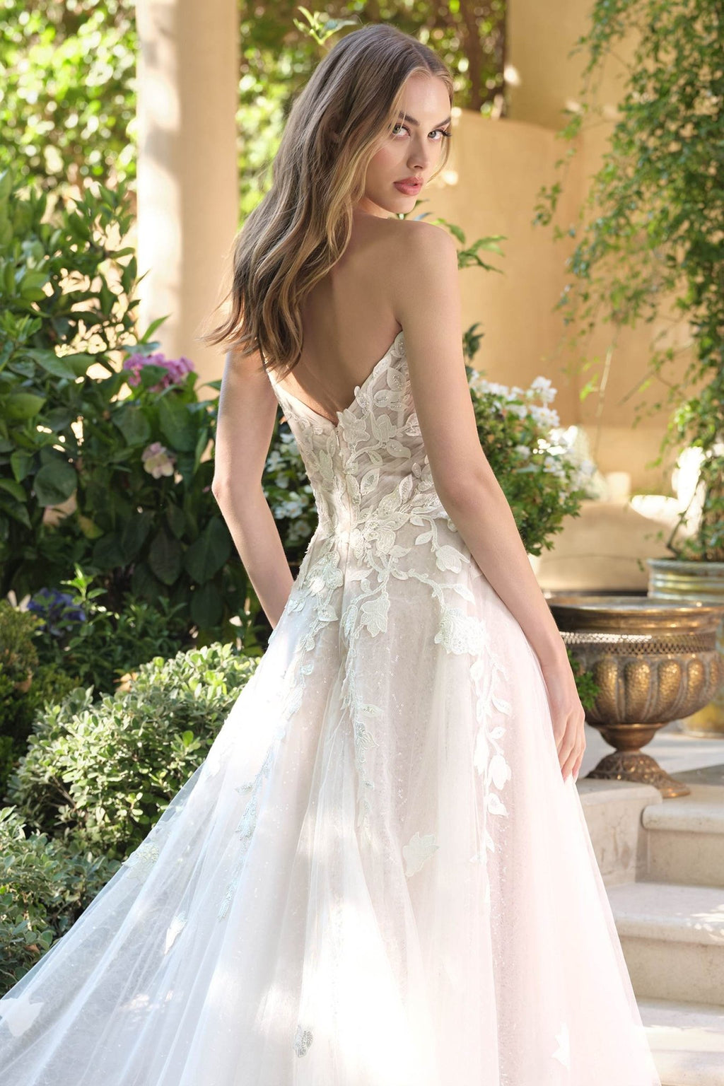 A-Line Strapless Illusion Plunge Neck Wedding Dress - Courbe et Compagnie